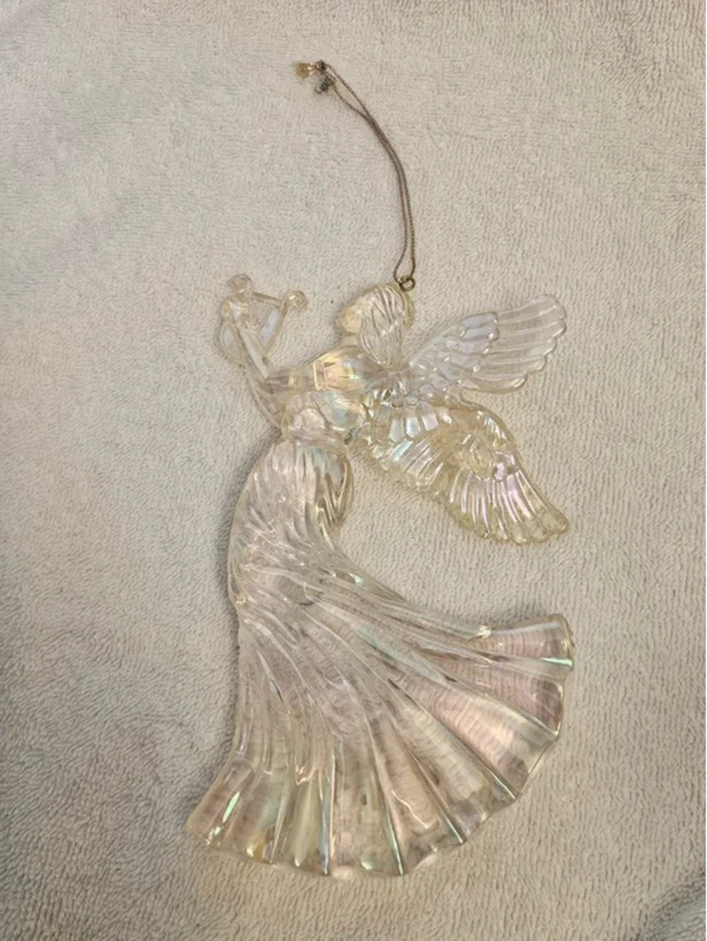 Vintage Clear Iridescent Acrylic Angel Harp Christmas Ornament 7